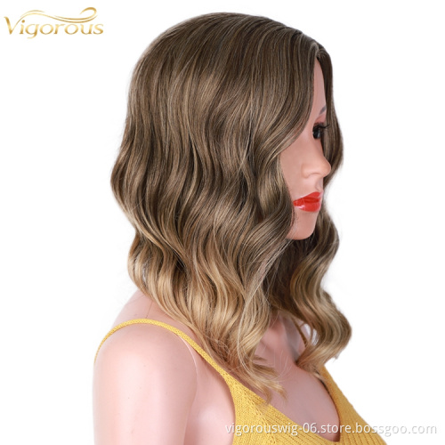 16 inches Ombre Curly Hair Wigs Classic Full Quality Blonde Long Wave No Lace Front Heat Resistant Synthetic Wig With Side Part